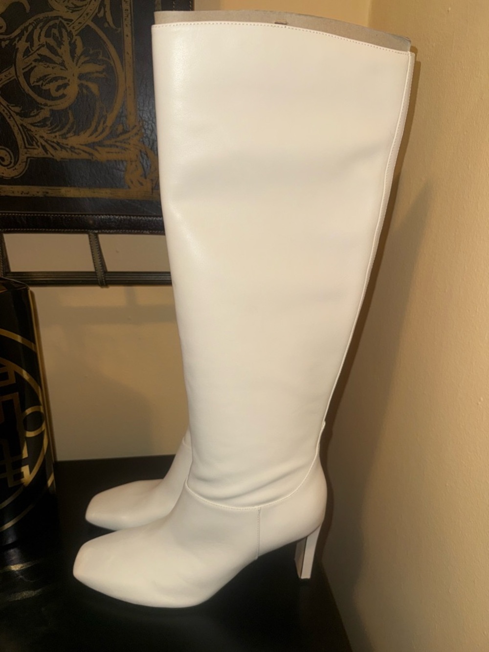 Nine West White Knee-High Pointed-Toe Leather Boots